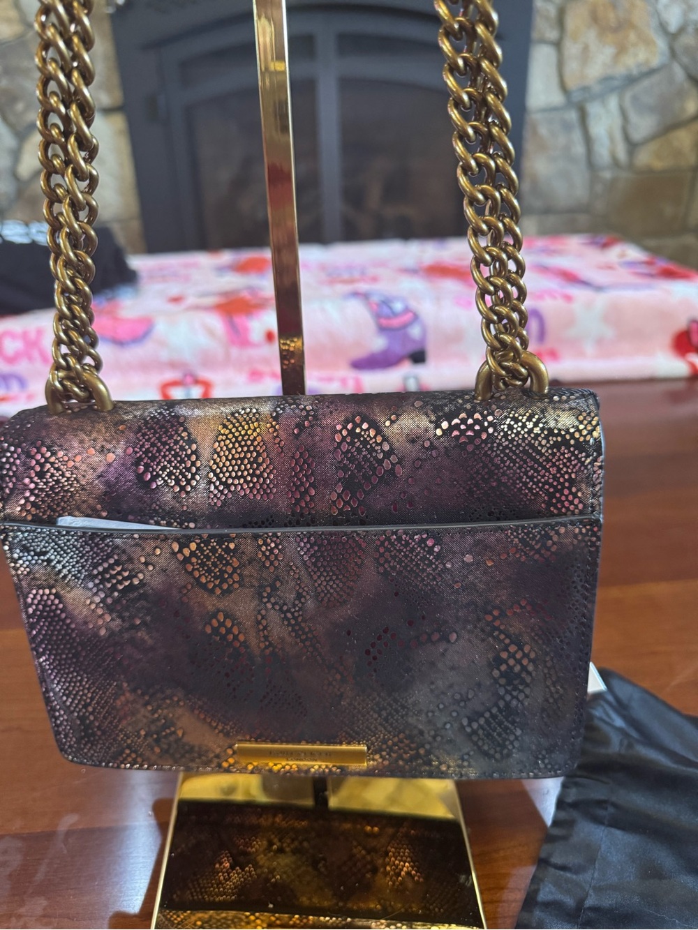 Kurt Geiger London small Shoreditch - NWT Iridescent Snake Leather Leather-Lined - Picture 3 of 12